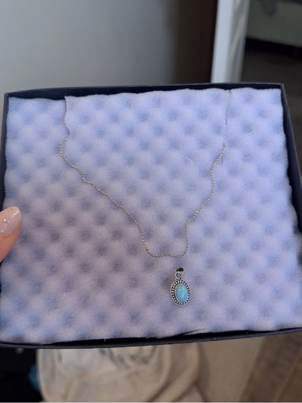 Sterling Silver Authentic Turquoise Oval Pendant charm- Blue - Picture 2 of 3